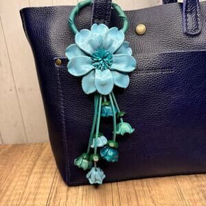 Genuine Leather Flower Purse Charm Leather Blue Green Bag Charm NEW FAST SHIP